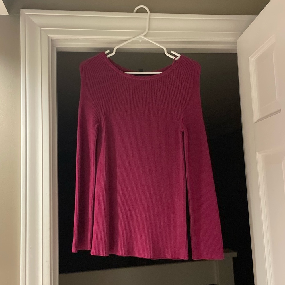 Womens Ann Taylor Wool Blend Purple Magenta Ribbed Pullover Sweater